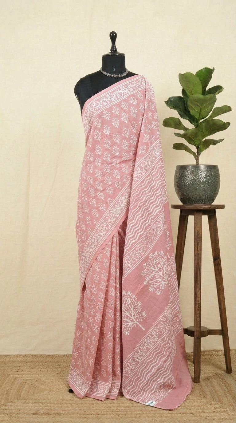 Taupe brown soft cotton saree
