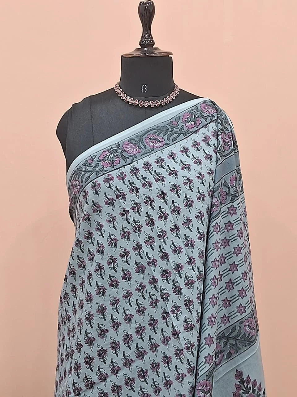 Metal Grey soft cotton saree 1