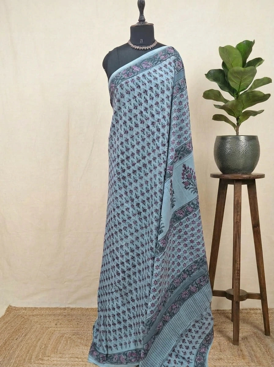 Metal Grey soft cotton saree