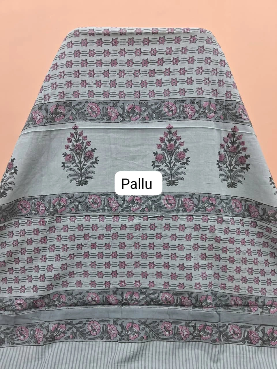 Metal Grey soft cotton saree pallu