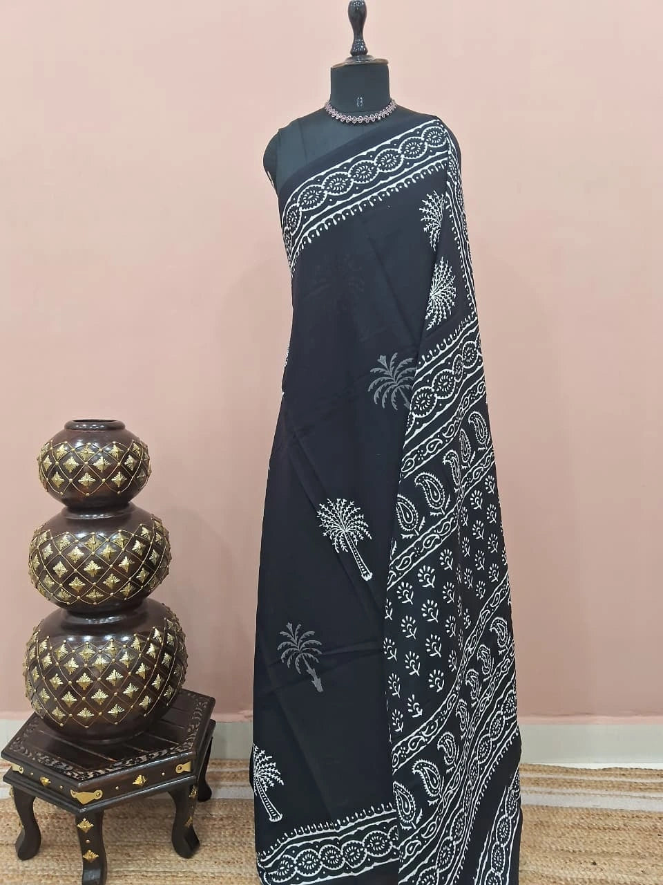 Black soft cotton saree
