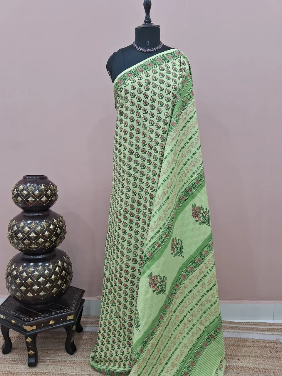 Pista green soft cotton saree