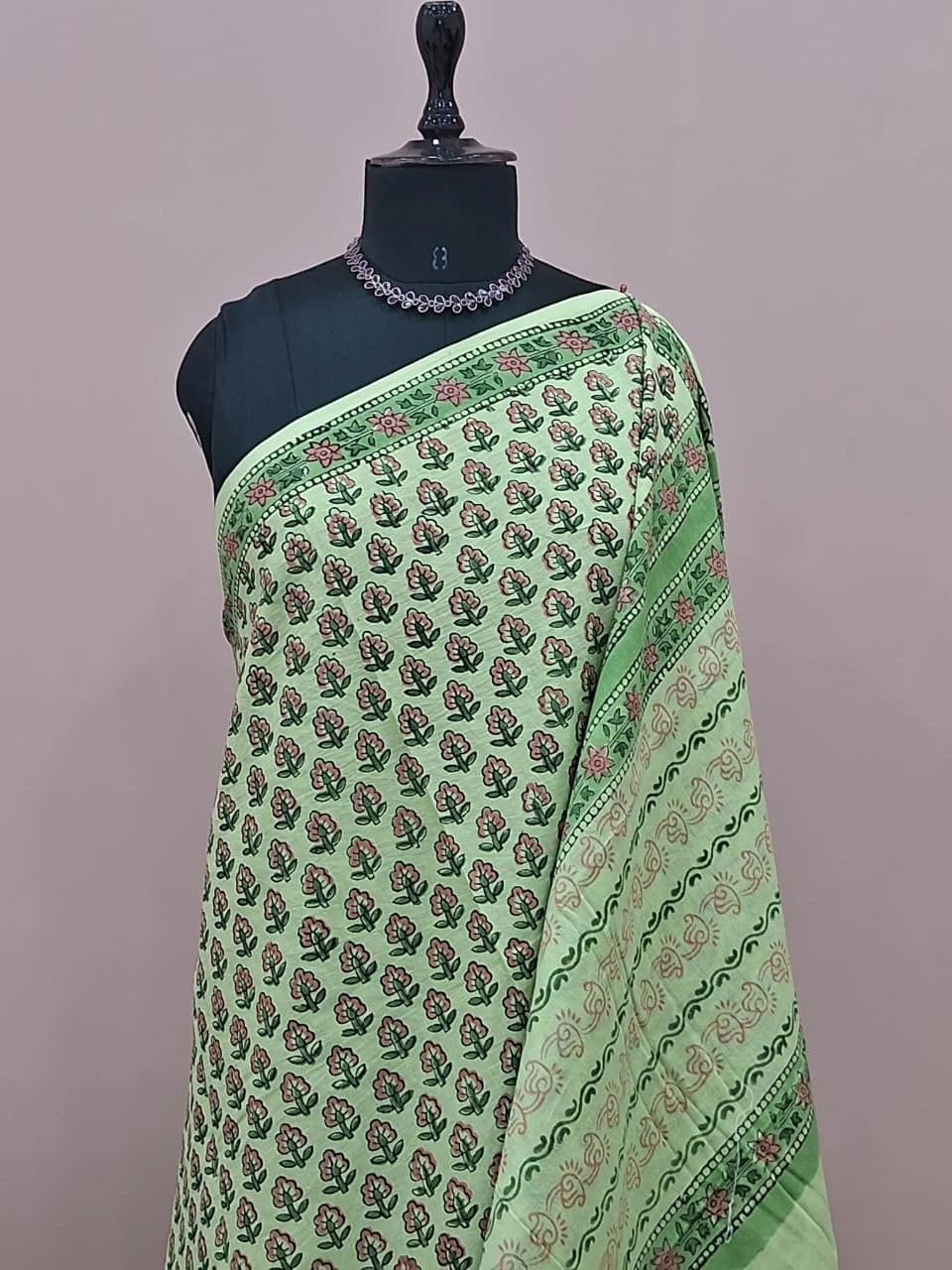 Pista green soft cotton saree 1