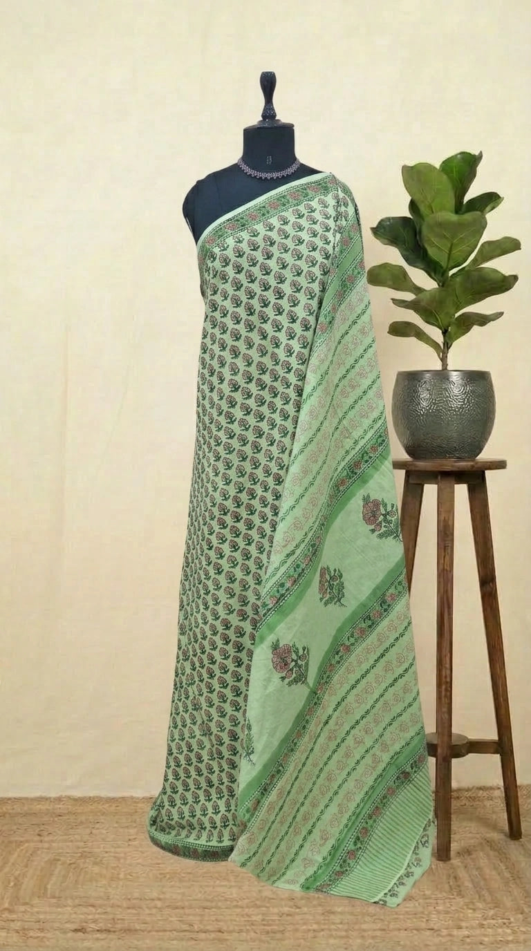 Pista green soft cotton saree