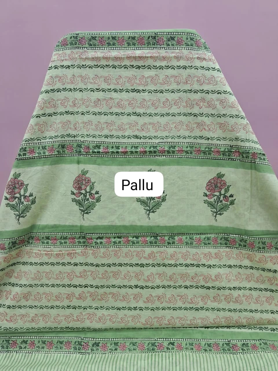 Pista green soft cotton saree pallu
