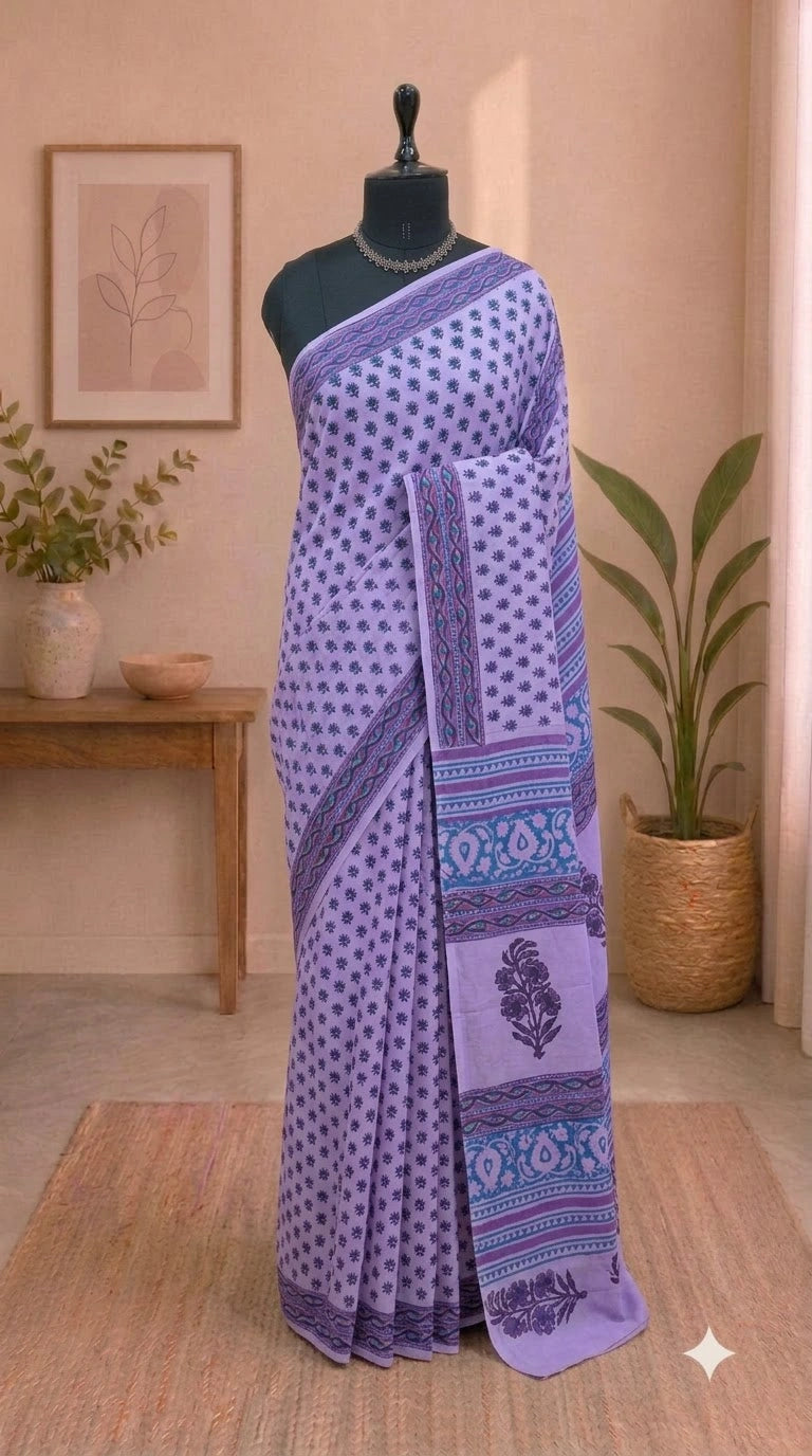 Elegant Lavender soft cotton saree