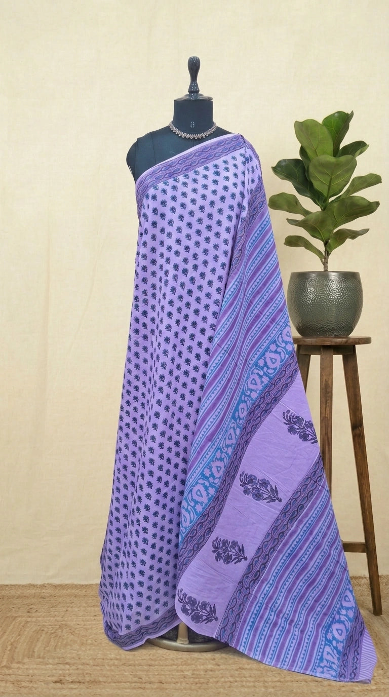 Elegant Lavender soft cotton saree