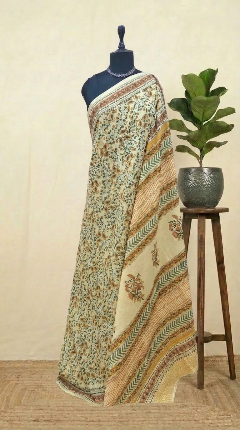 A light yellow soft cotton saree