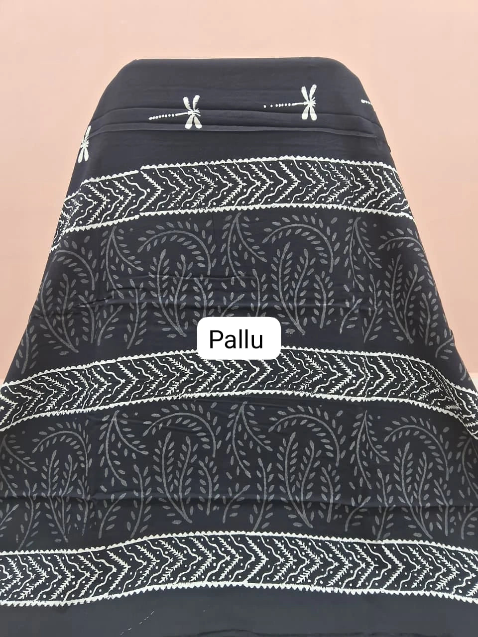 Traditional Black soft cotton saree pallu