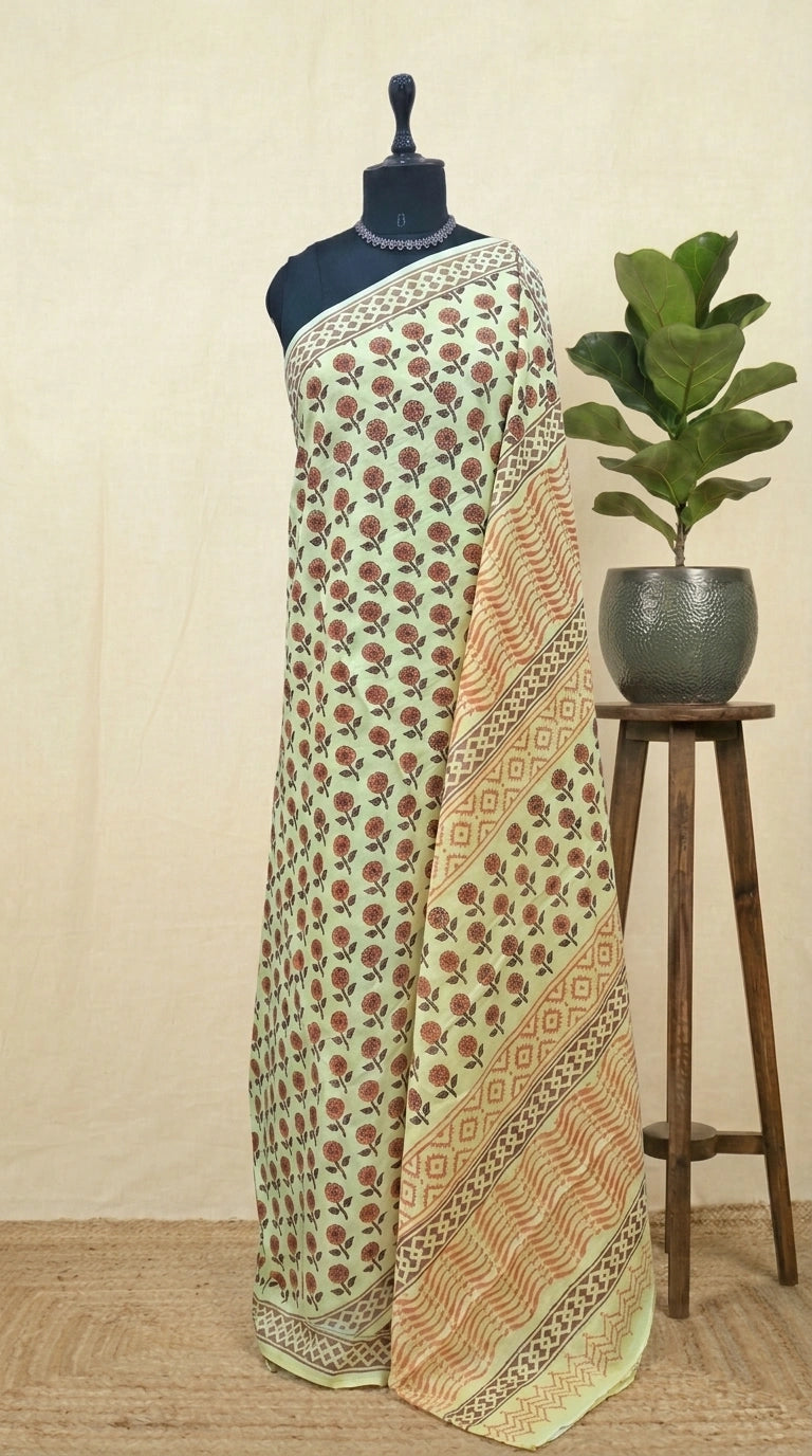 Elegant Light Yellow Cotton Saree