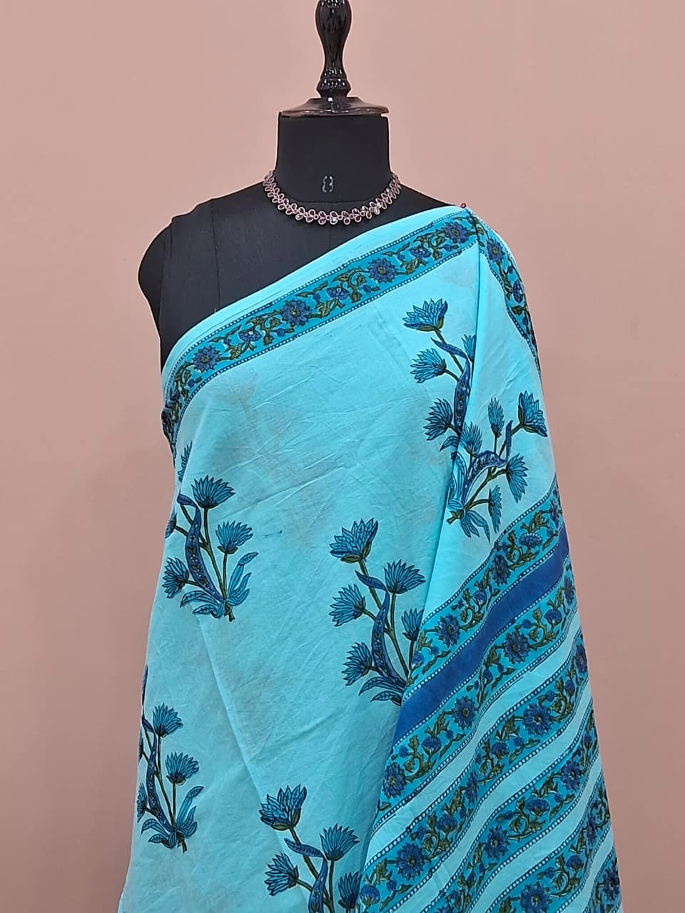 Sky blue soft cotton saree 1