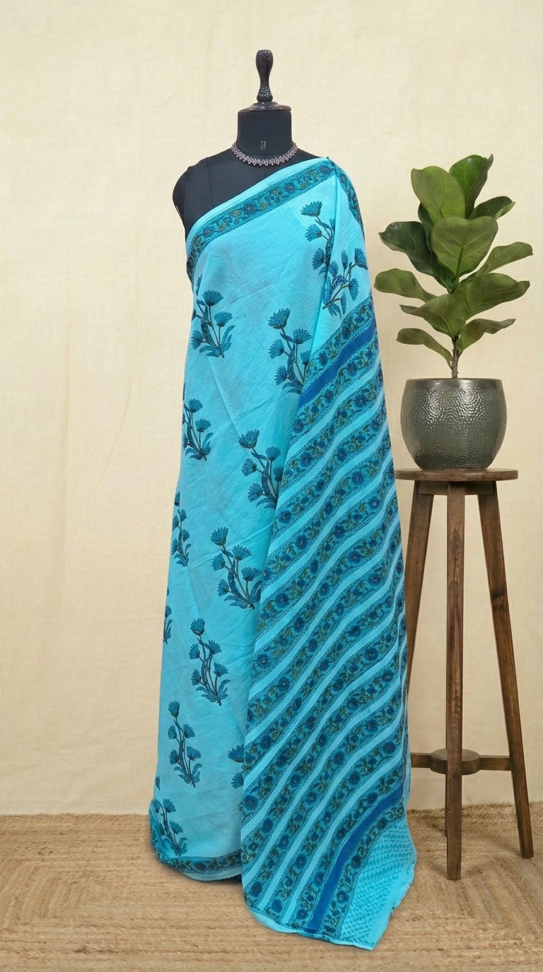 Sky blue soft cotton saree