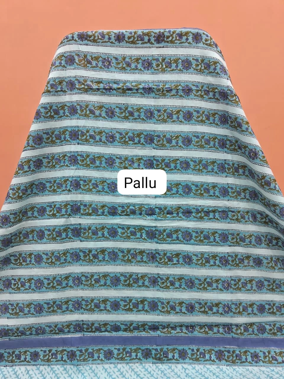 Sky blue soft cotton saree pallu