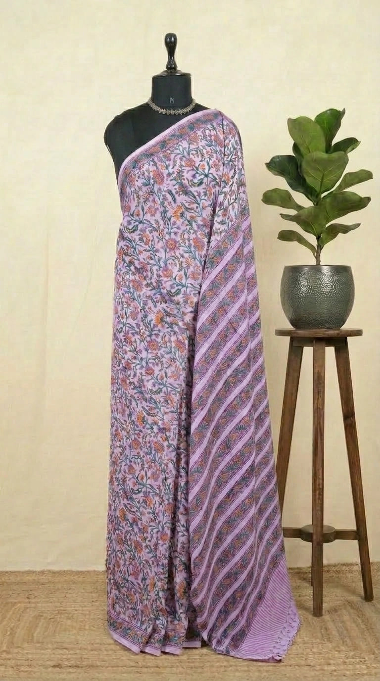 Lavender soft cotton saree