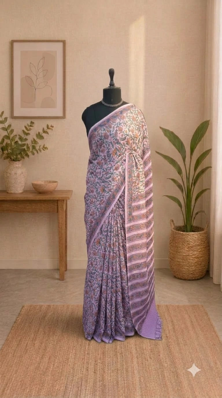 Lavender soft cotton saree