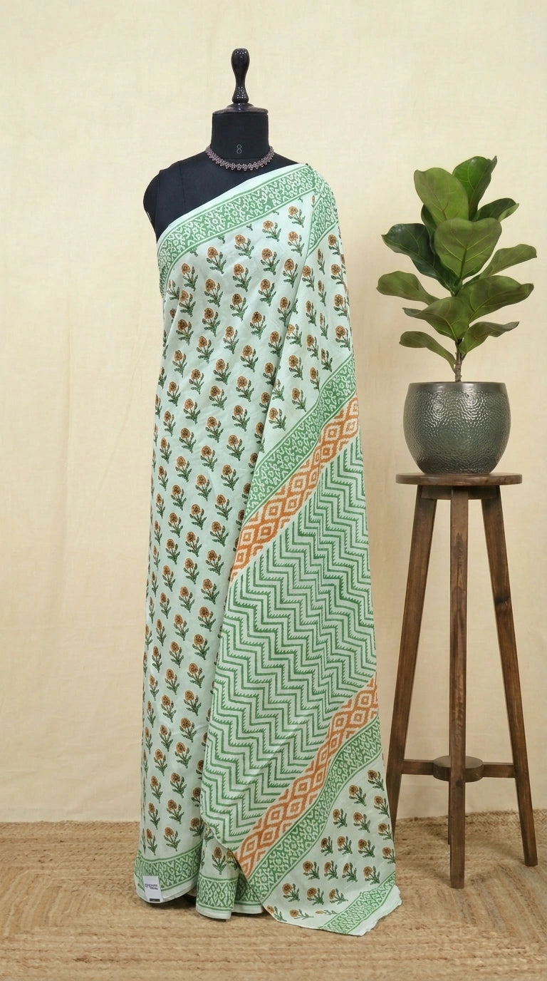 Pista green soft cotton saree