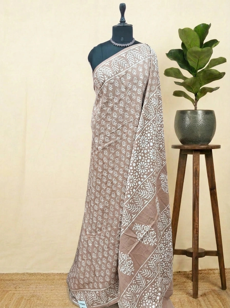 Brown soft cotton saree