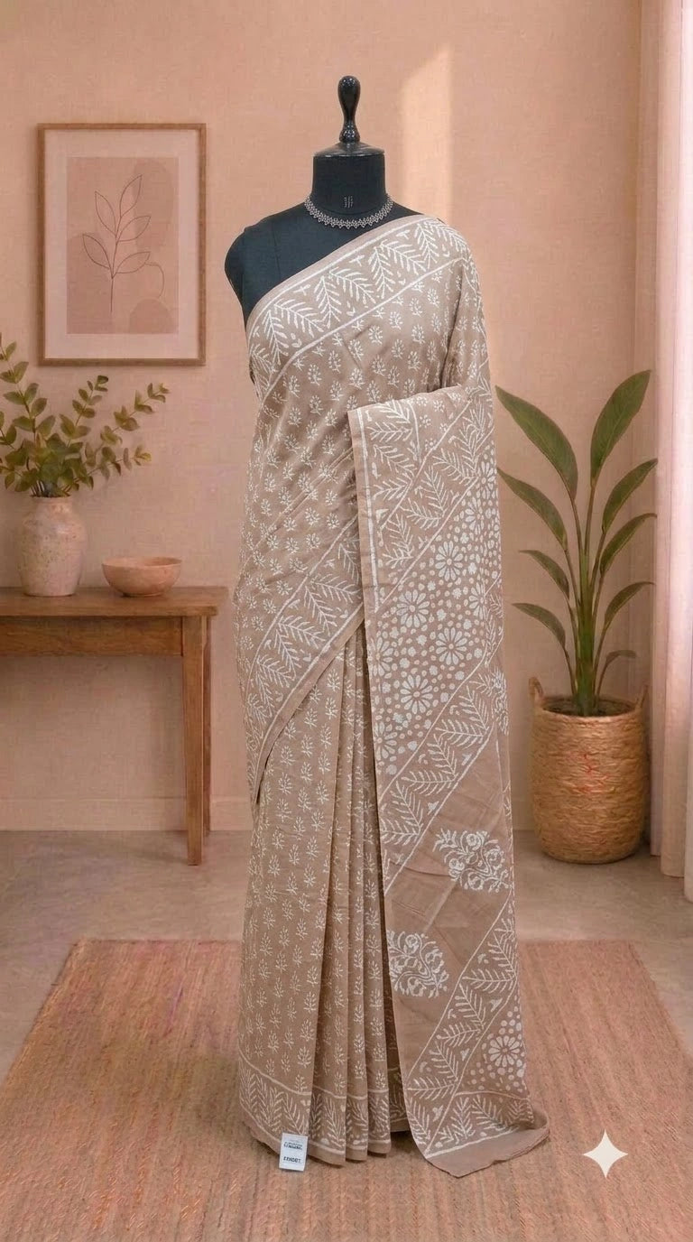 Brown soft cotton saree 
