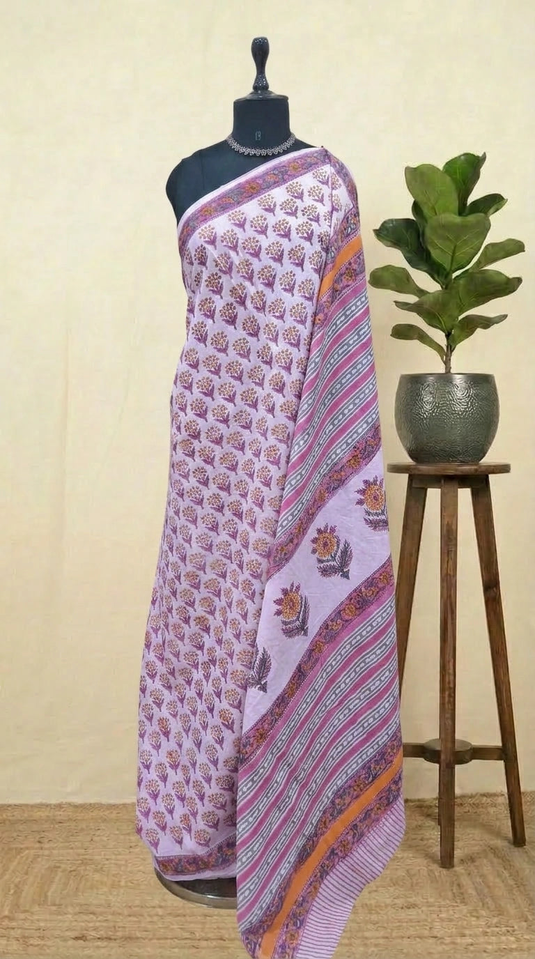 A graceful baby pink soft cotton saree