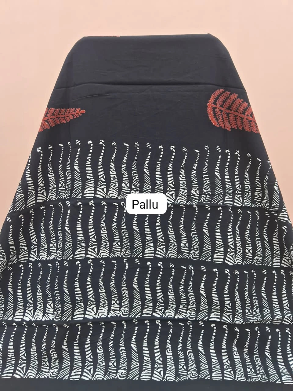 Pure Black soft cotton saree pallu