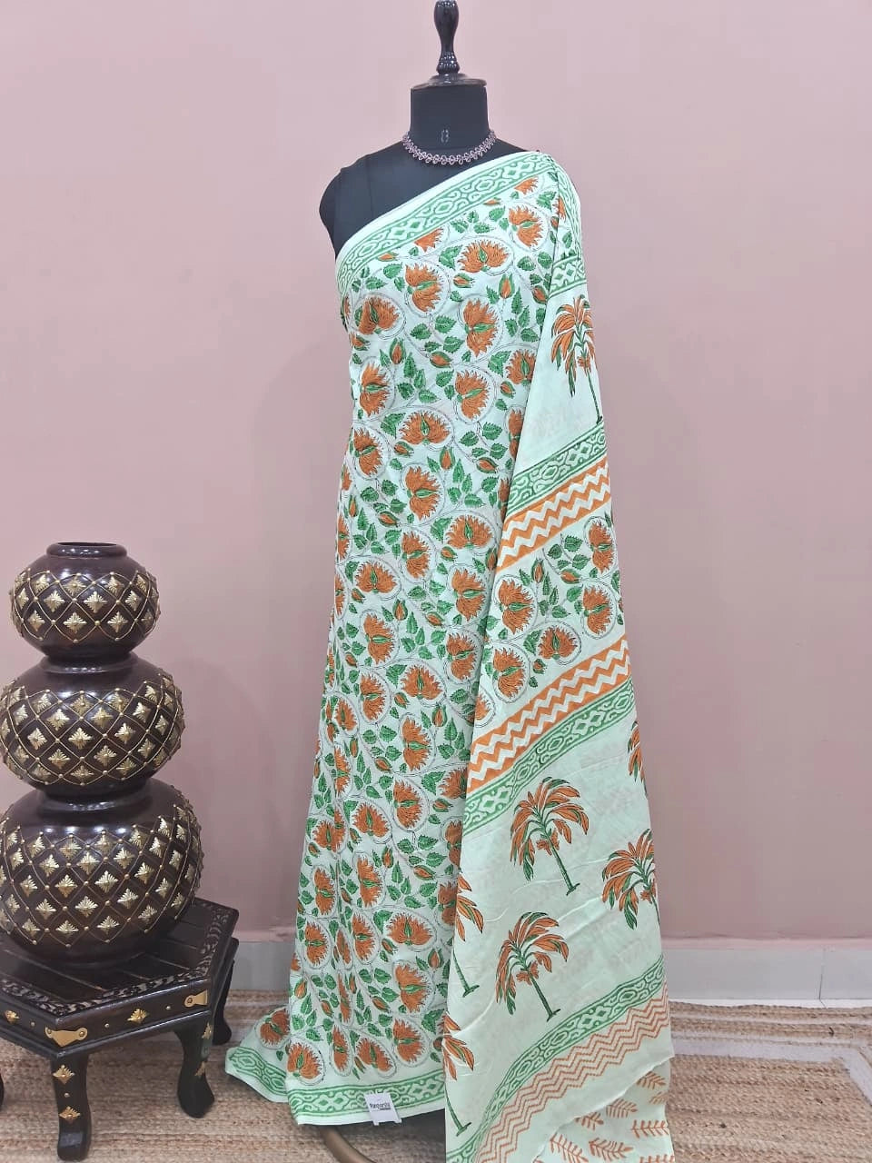 Pista green soft cotton saree