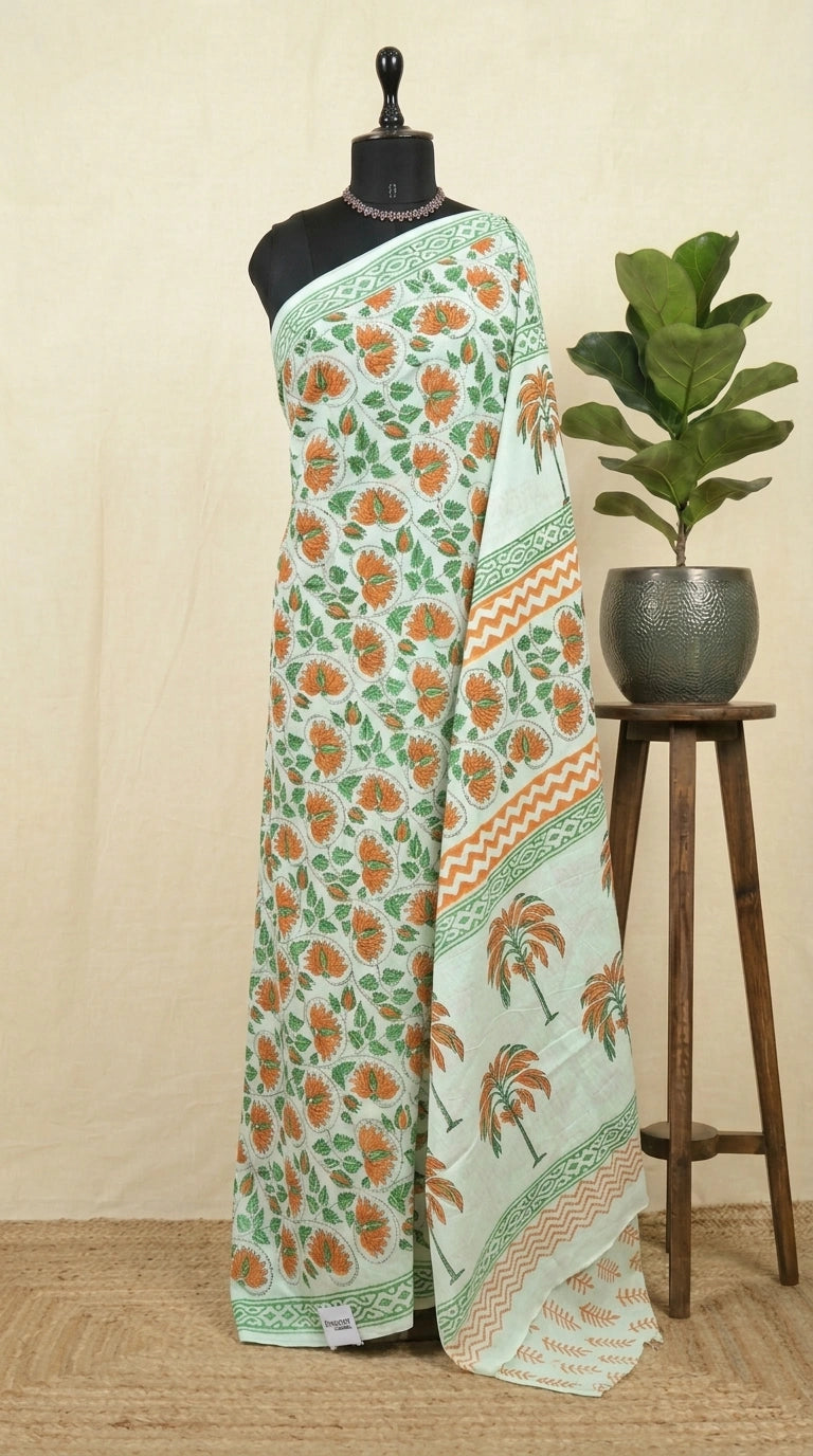 Pista green soft cotton saree
