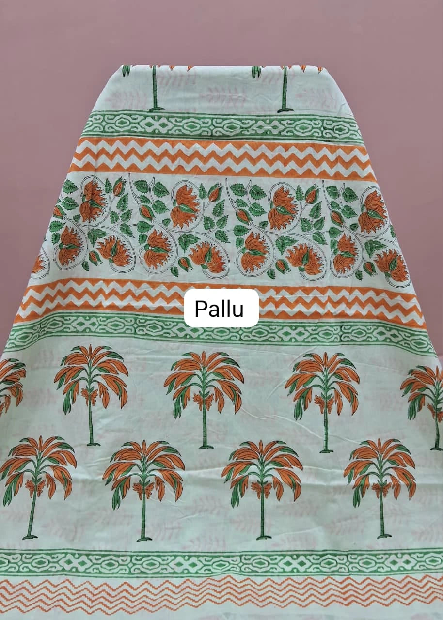 Pista green soft cotton saree pallu