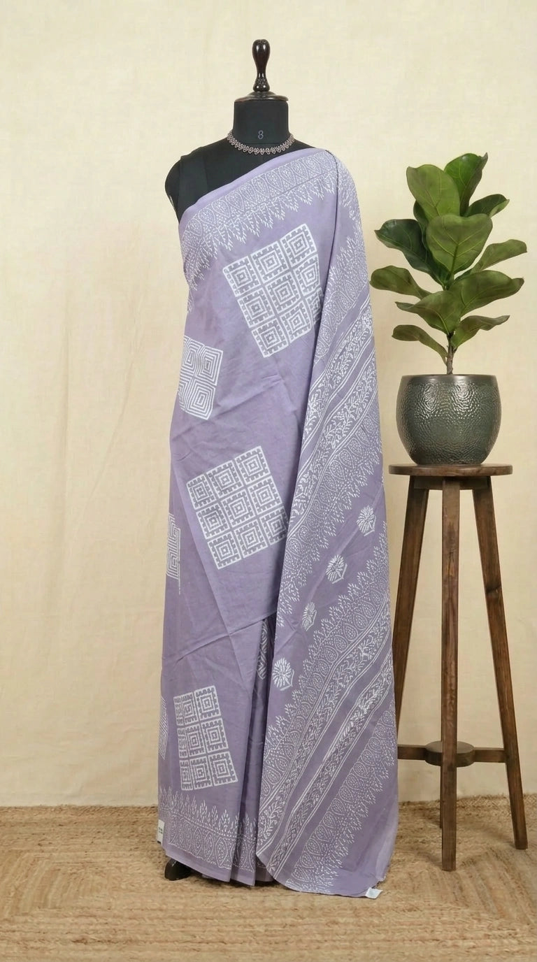 Light lavender Pure soft cotton saree