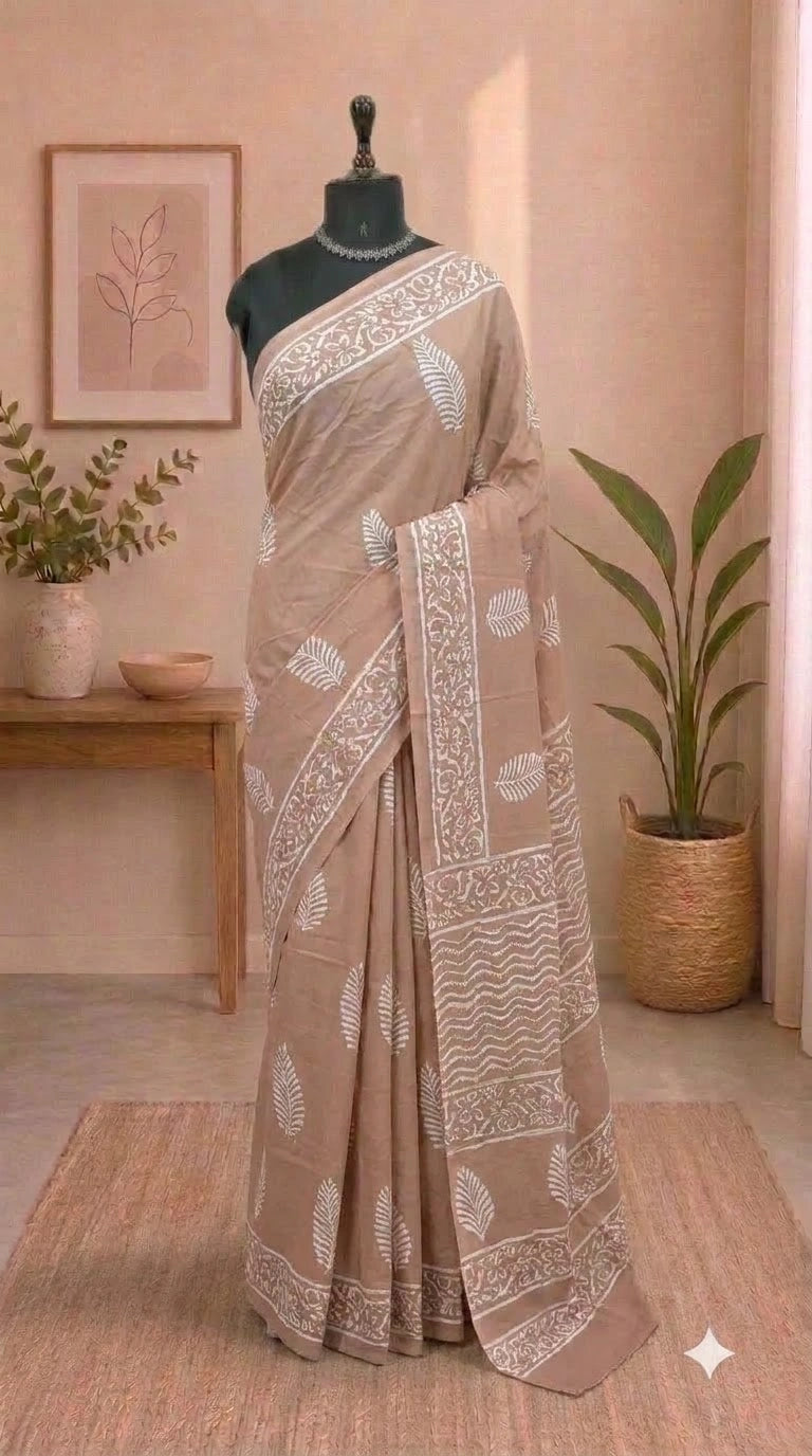 Brown soft cotton saree