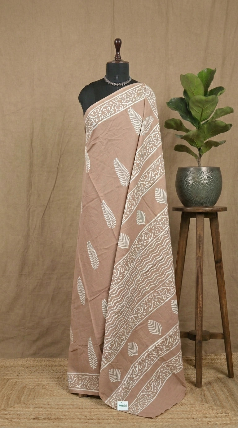 Brown soft cotton saree