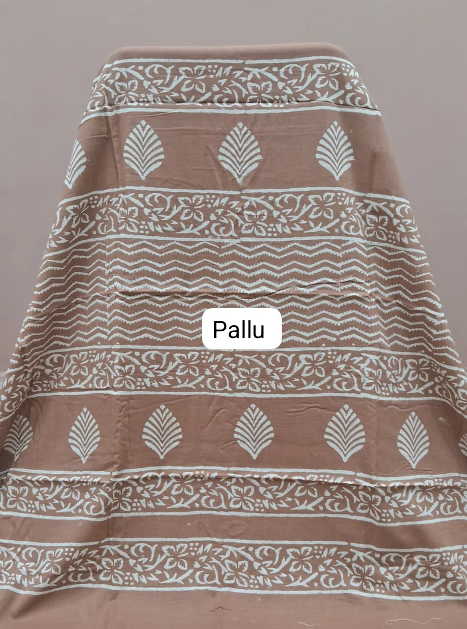 Brown soft cotton saree pallu