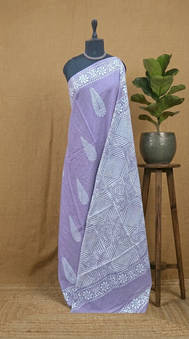 Elegant Light lavender soft cotton saree