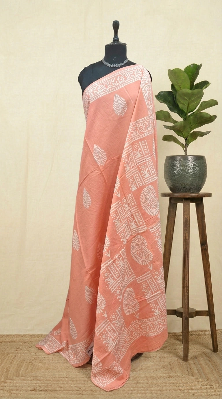 Light orange soft cotton saree