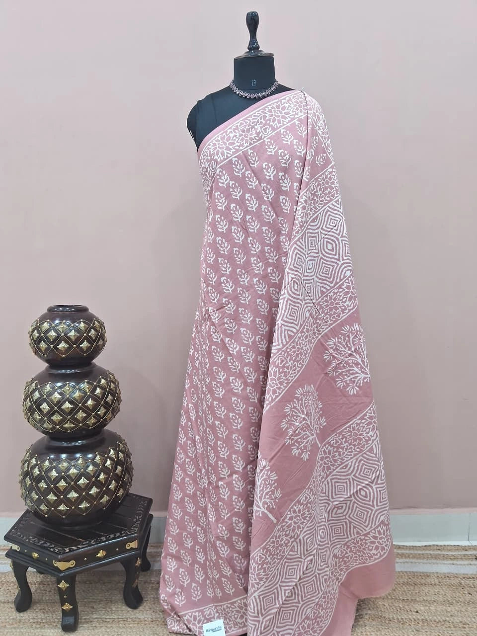 A graceful taupe brown soft cotton saree 
