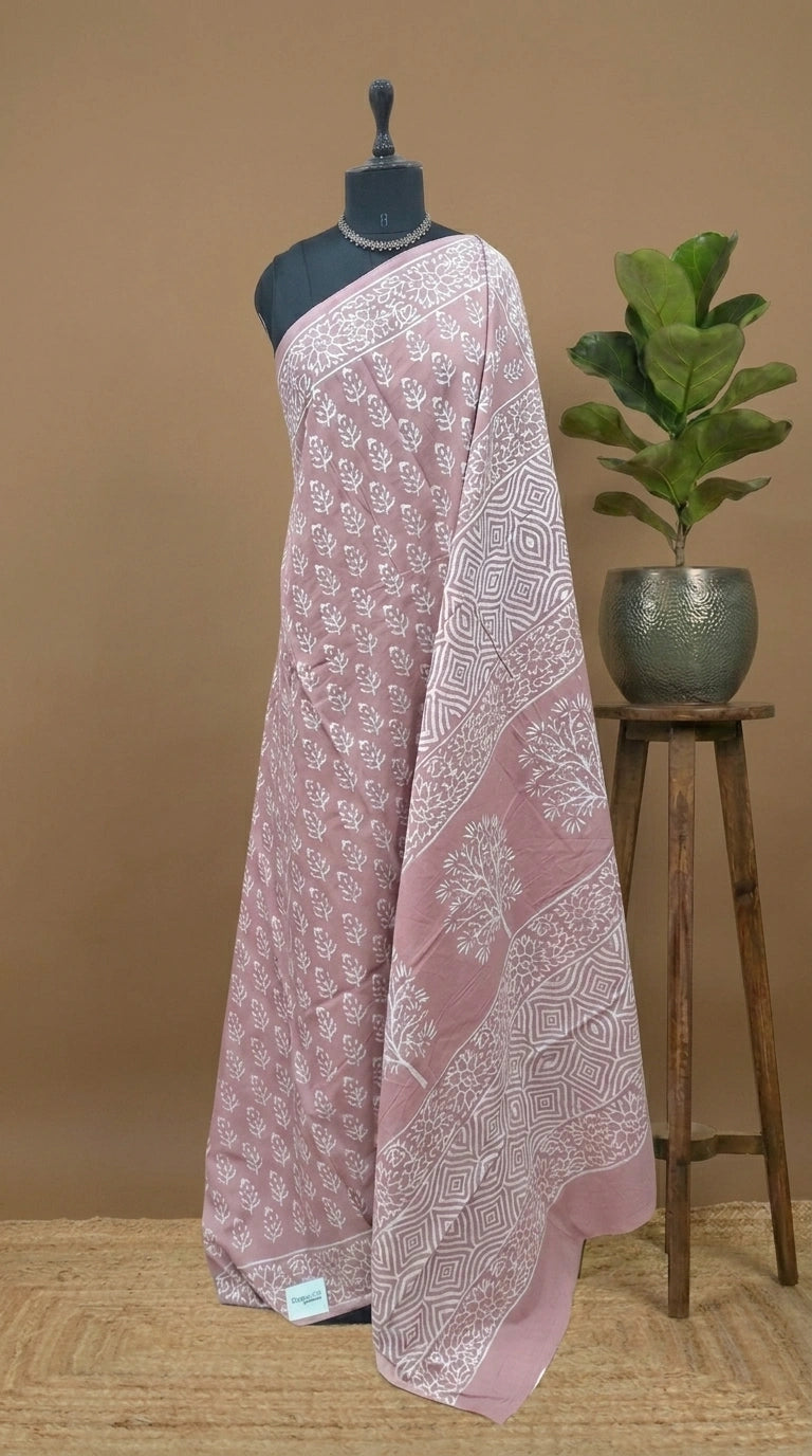 A graceful taupe brown soft cotton saree