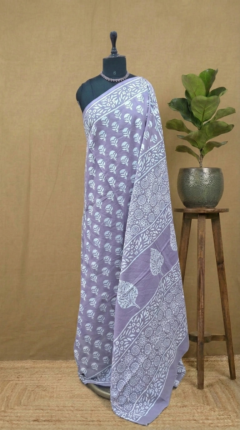 Traditional Lavender soft cotton saree