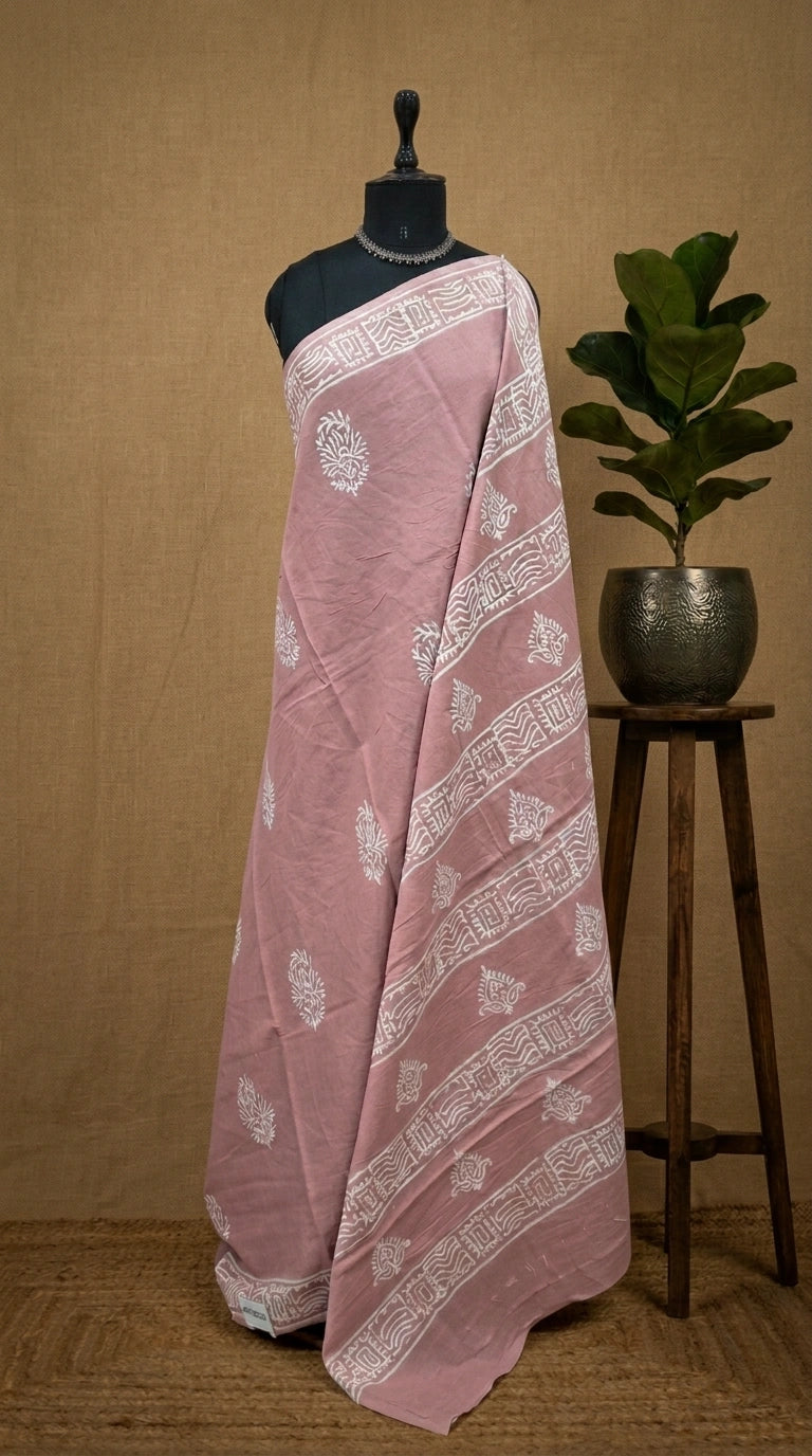 Traditional Taupe brown soft cotton saree