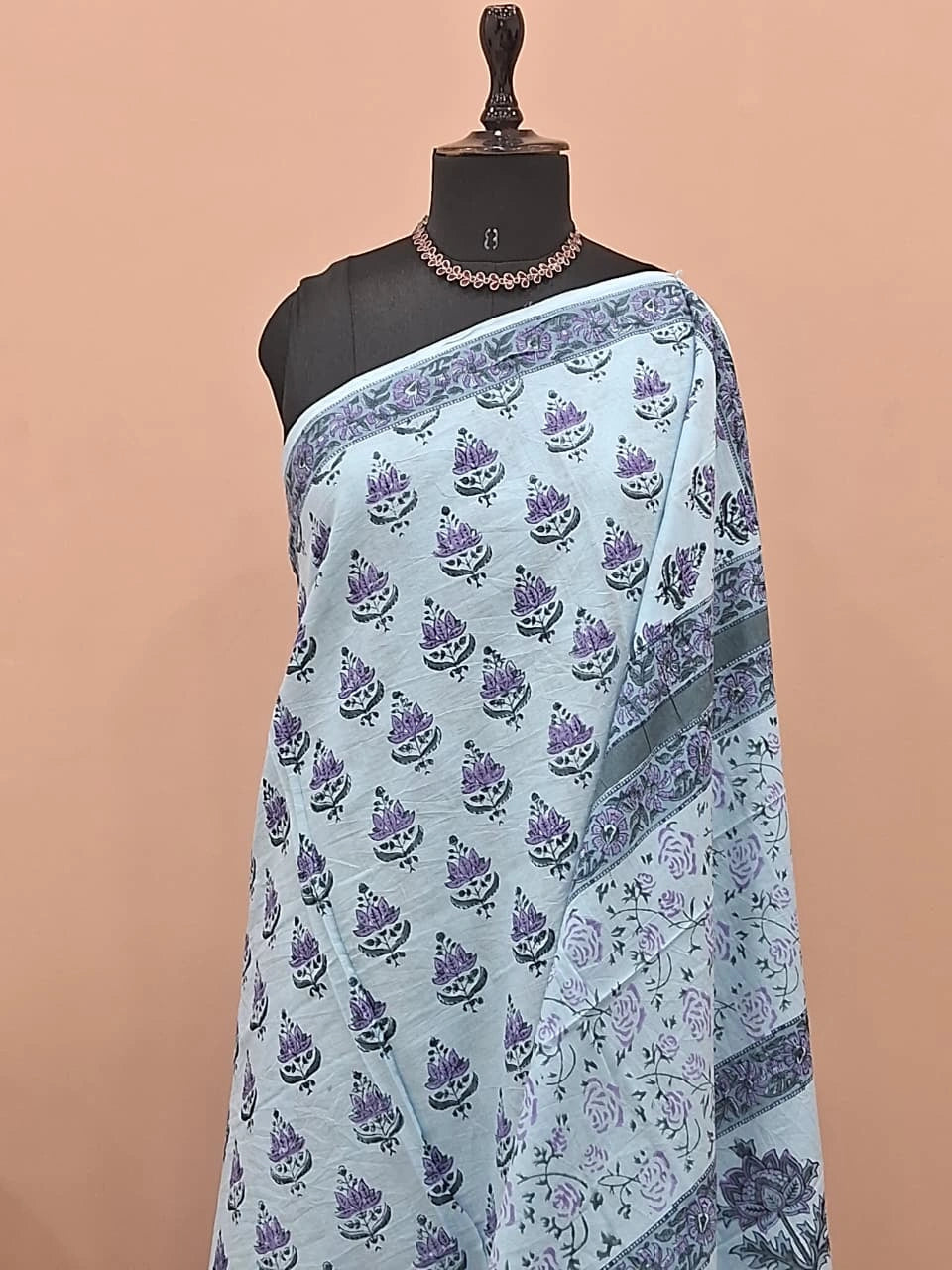 Baby blue soft cotton saree 1