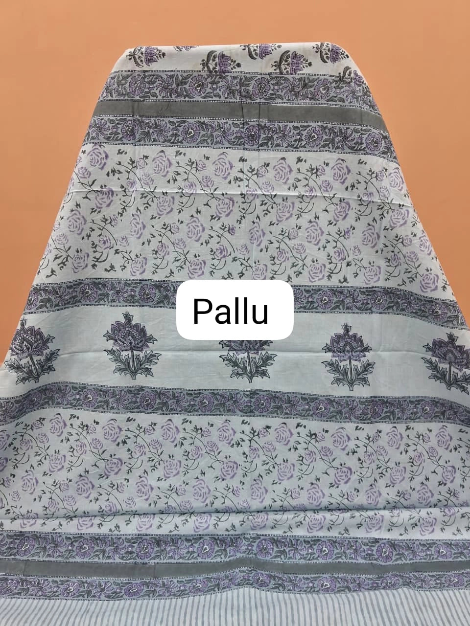 Baby blue soft cotton saree pallu