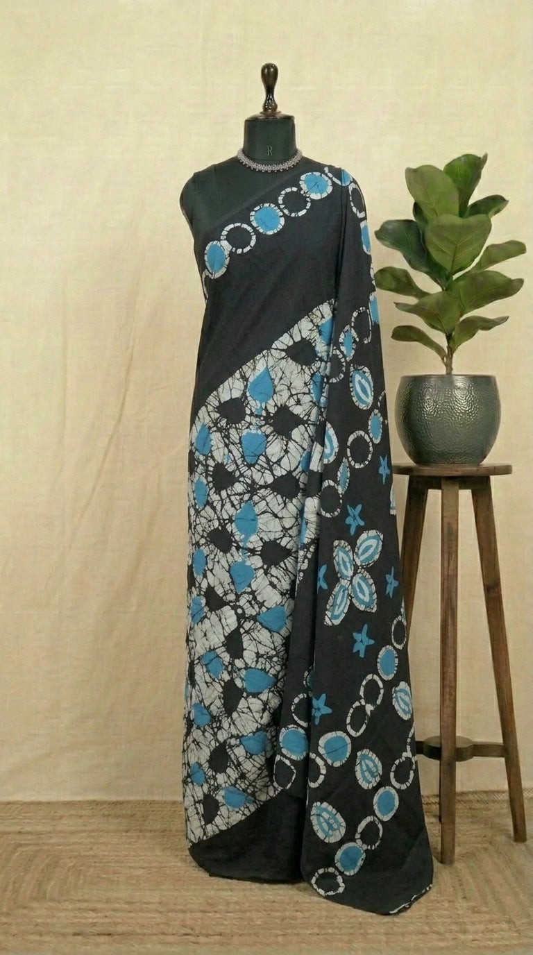 Pure Black Soft Cotton Saree 