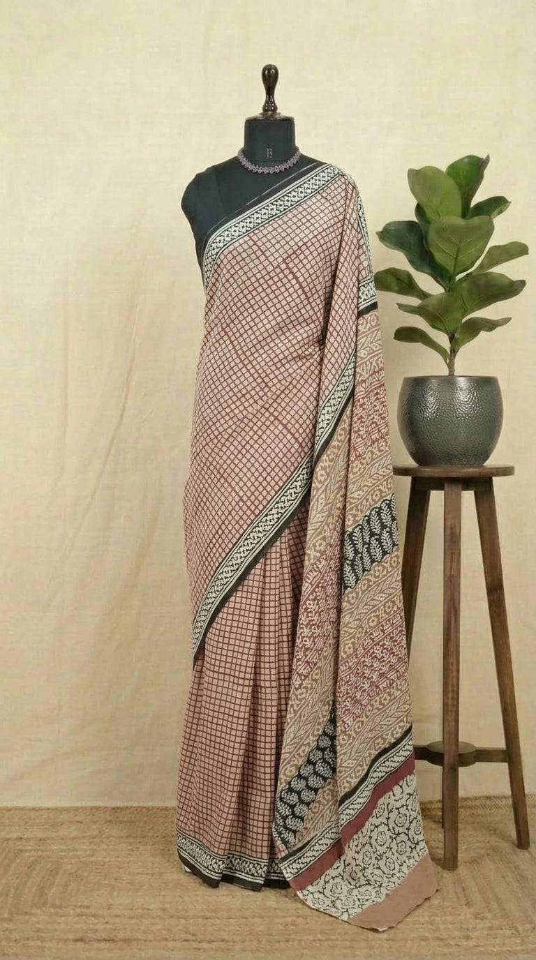 Cream Soft Cotton Saree