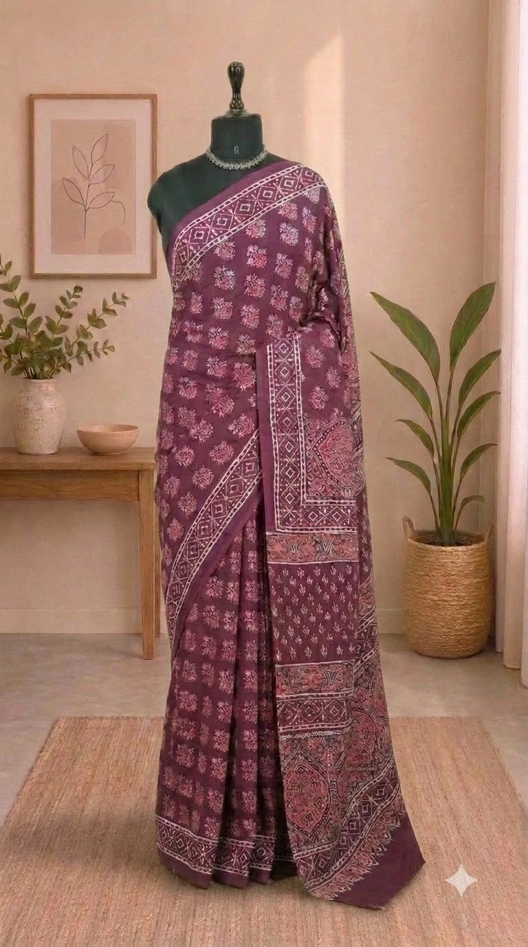 Maroon Soft Cotton Saree 