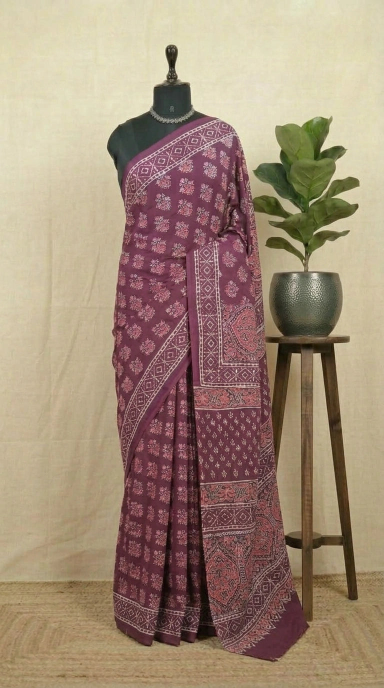 Maroon Soft Cotton Saree 