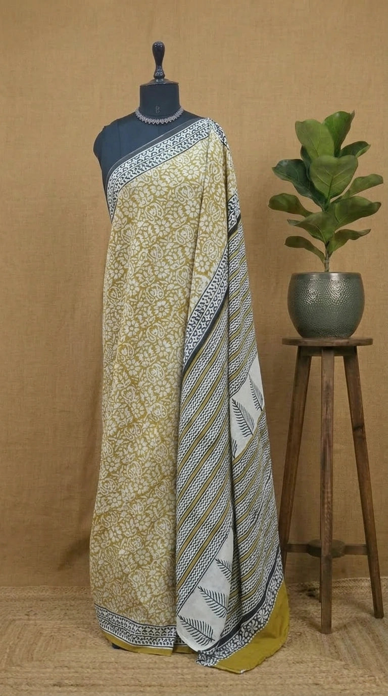 Light Yellow Soft Cotton Saree 