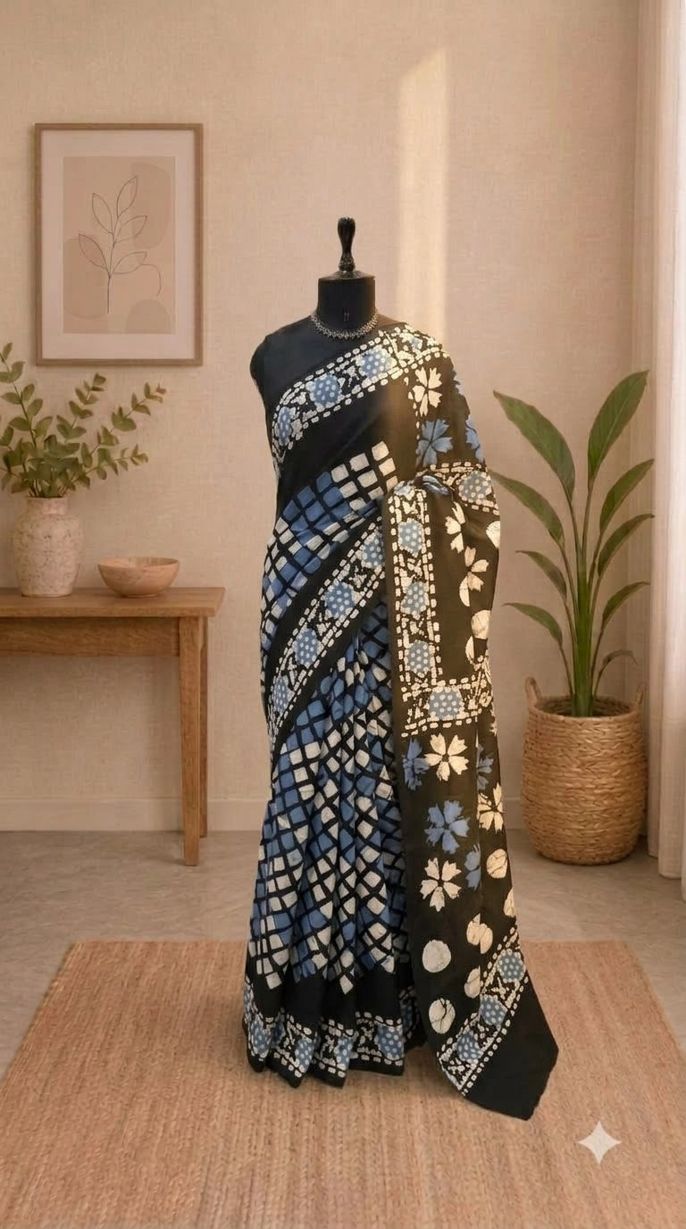 Traditional Black Soft Cotton Saree