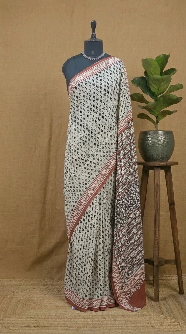 Beige Soft Cotton Saree 