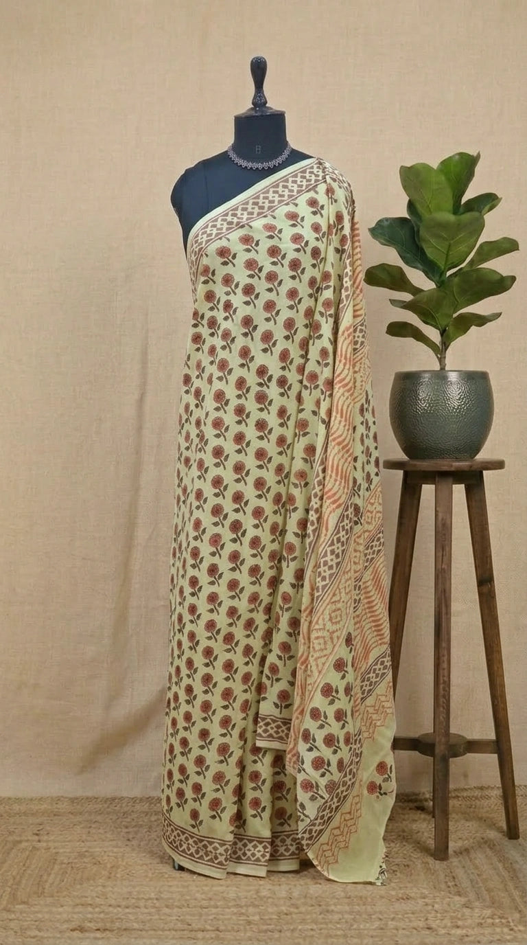 Light Yellow Pure Soft Cotton Saree 