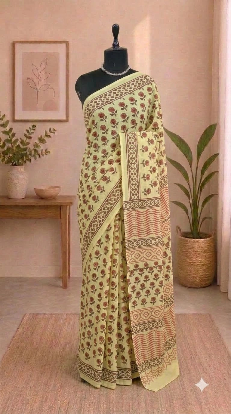 Light Yellow Pure Soft Cotton Saree 