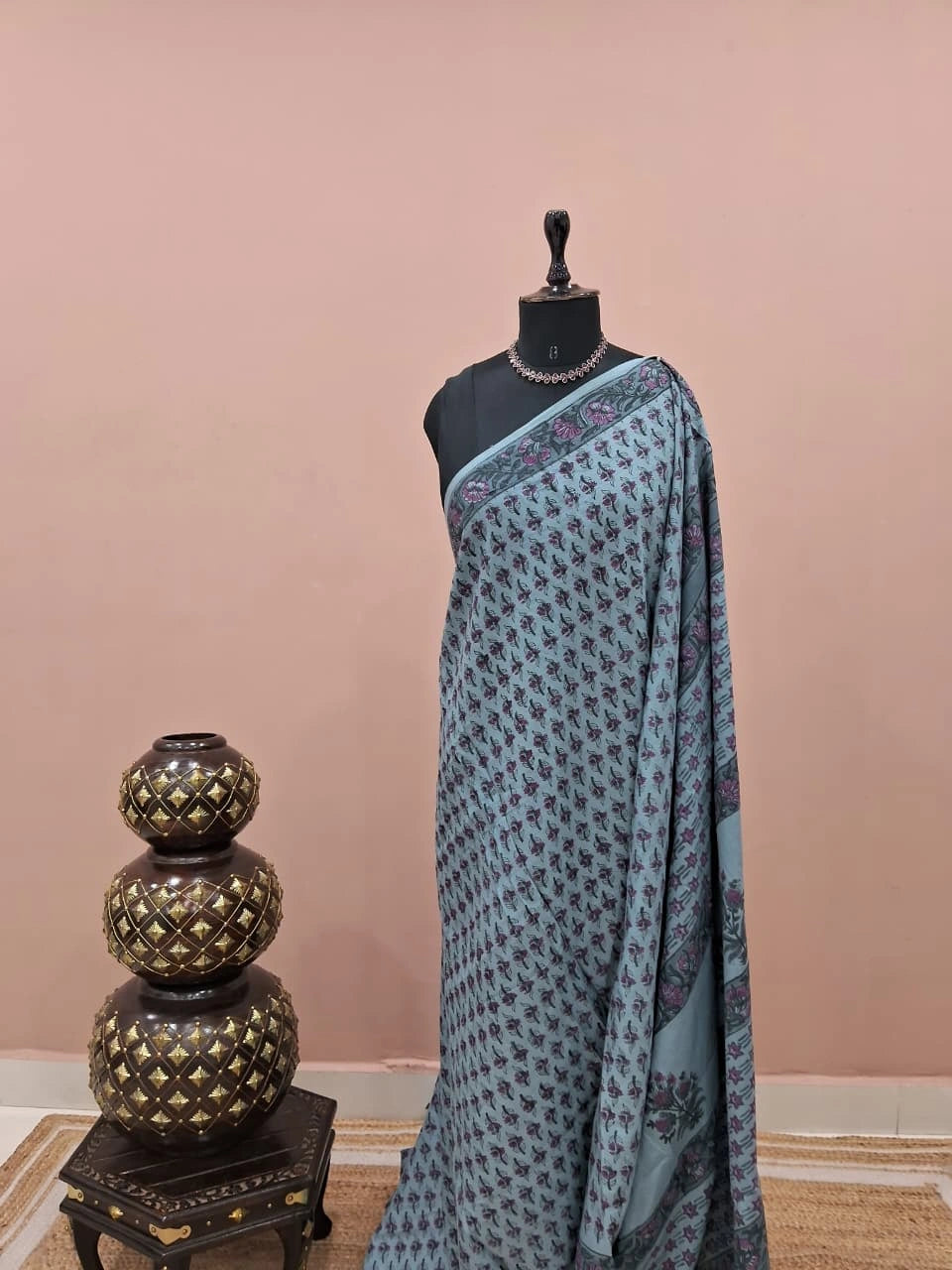 Dark Grey Soft Cotton Saree 