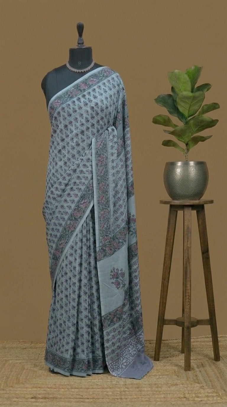 Dark Grey Soft Cotton Saree 